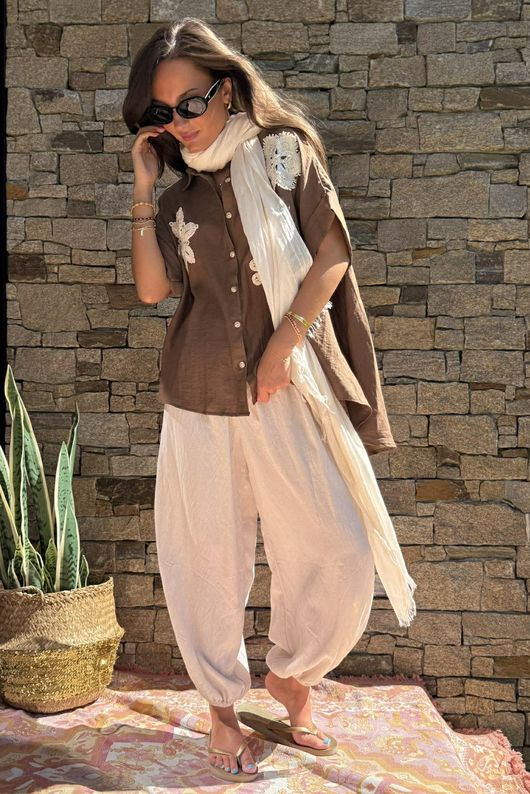 Yara Flora Relaxed Blouse Chocolate